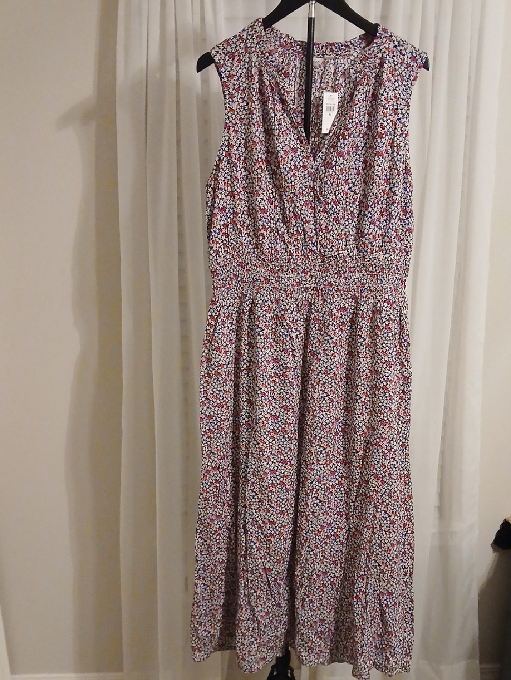 Floral Sleeveless Midi Dress - Red & Blue Floral